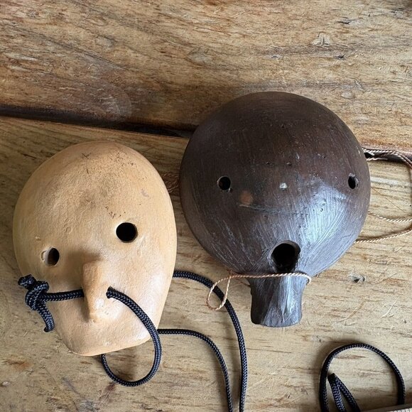 Vintage Ocarinas South American Peruvian Pottery Whistles Clay Lot Of 5 REPAIRS - Picture 4 of 16